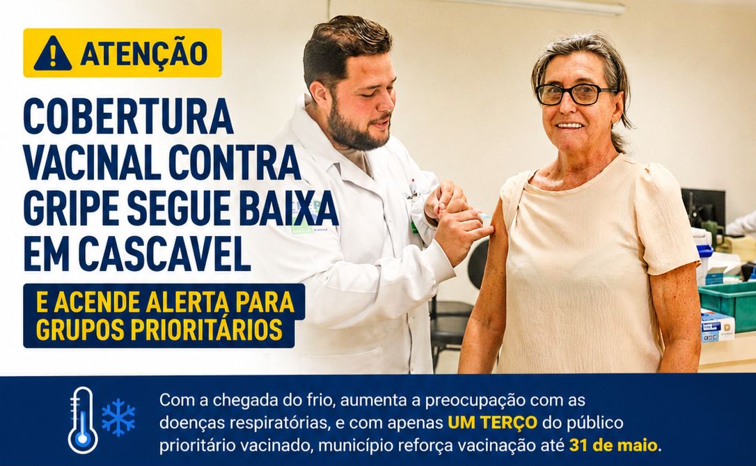ATENÇÃO | Cobertura vacinal contra gripe segue baixa em Cascavel e acende alerta para grupos prioritários