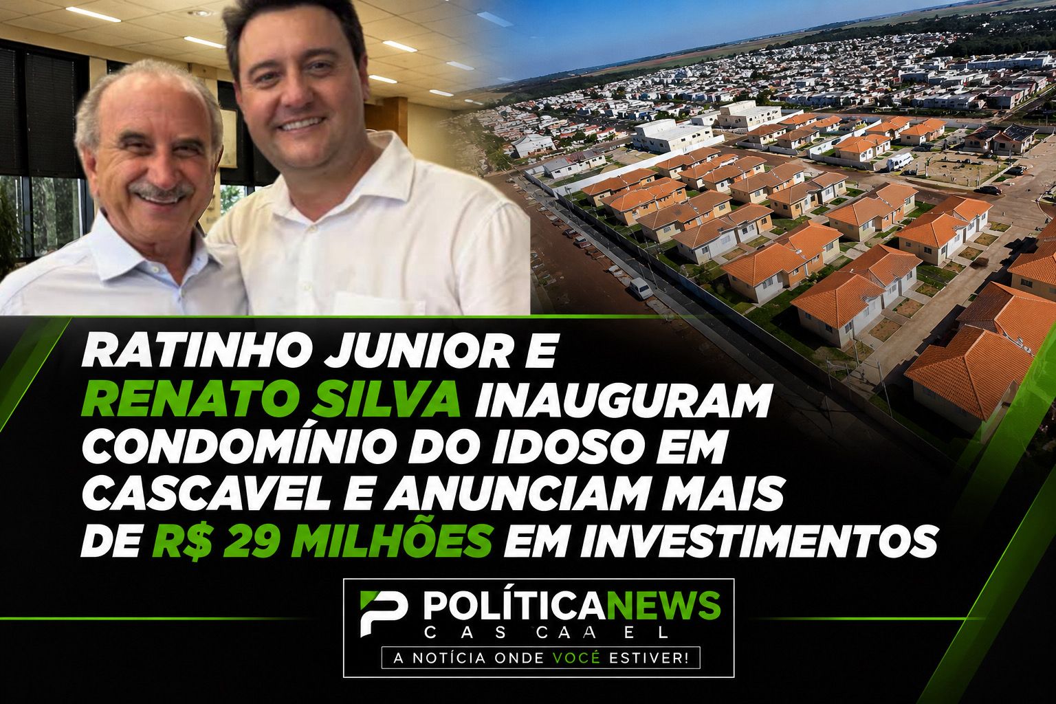 Ratinho Junior e prefeito Renato Silva inauguram Condomínio do Idoso em Cascavel e anunciam mais de R$ 29 milhões em obras e investimentos