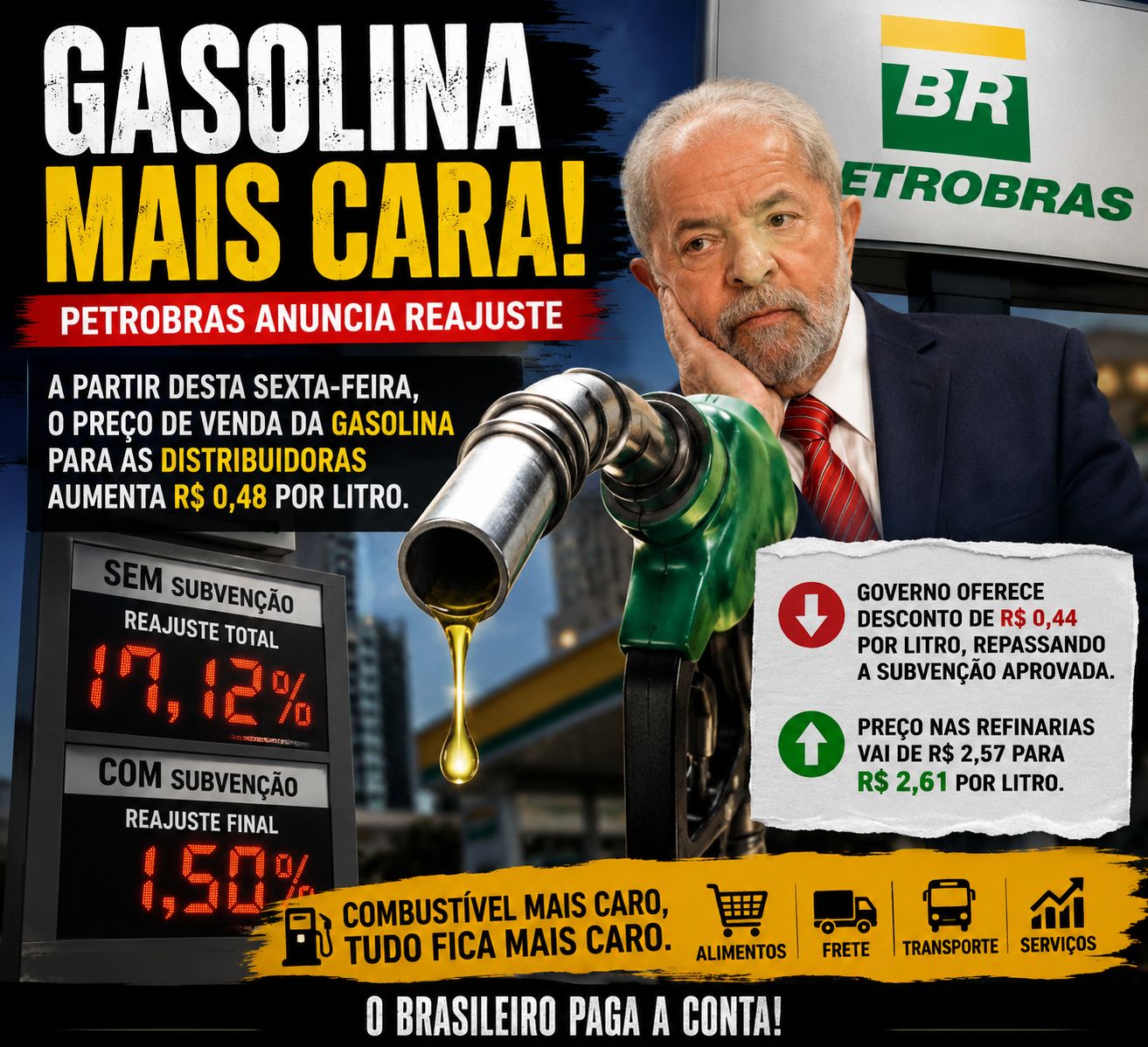 GASOLINA VAI FICAR MAIS CARA: PETROBRAS ANUNCIA REAJUSTE E GOVERNO TENTA AMENIZAR IMPACTO COM SUBVENÇÃO