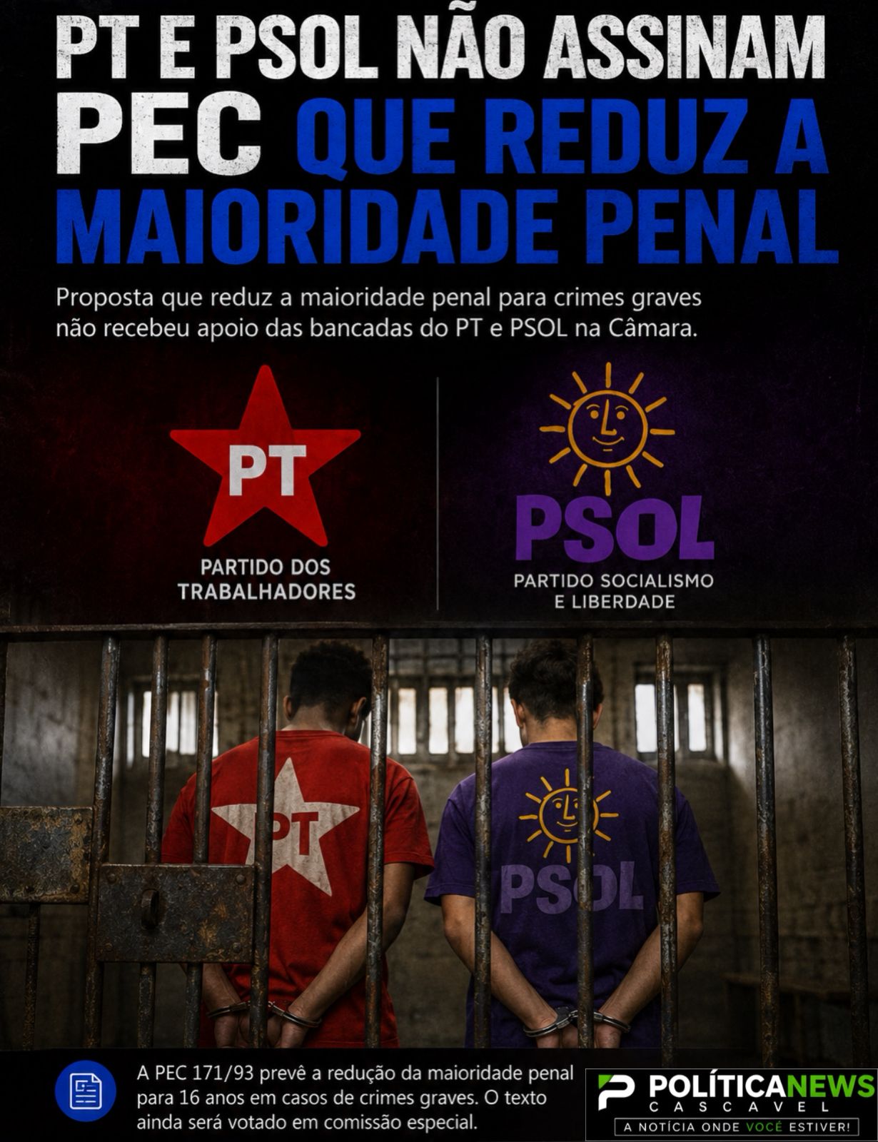 PT e PSOL ficam fora de PEC que reduz maioridade penal para crimes graves