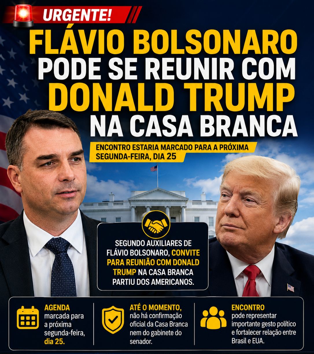 Flávio Bolsonaro pode se reunir com Donald Trump na Casa Branca, apontam aliados