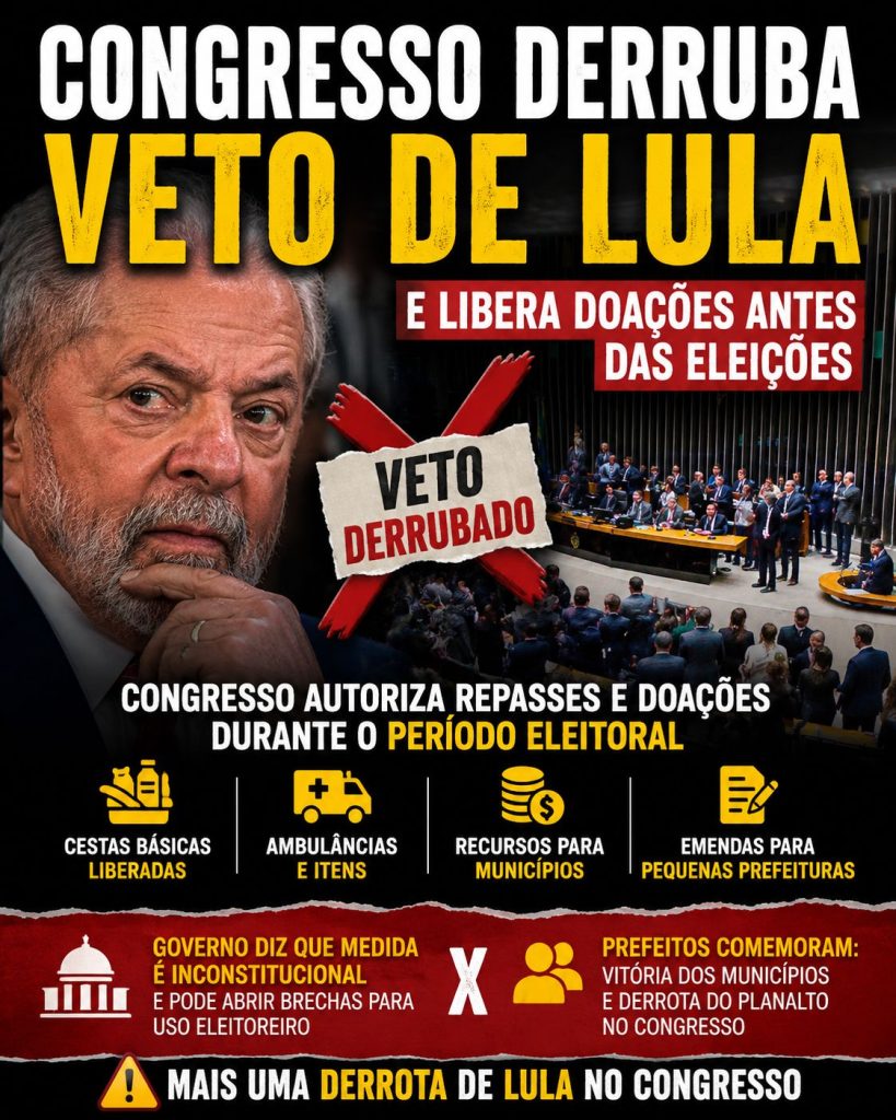 Congresso derruba veto de Lula e libera repasses e doações em ano eleitoral