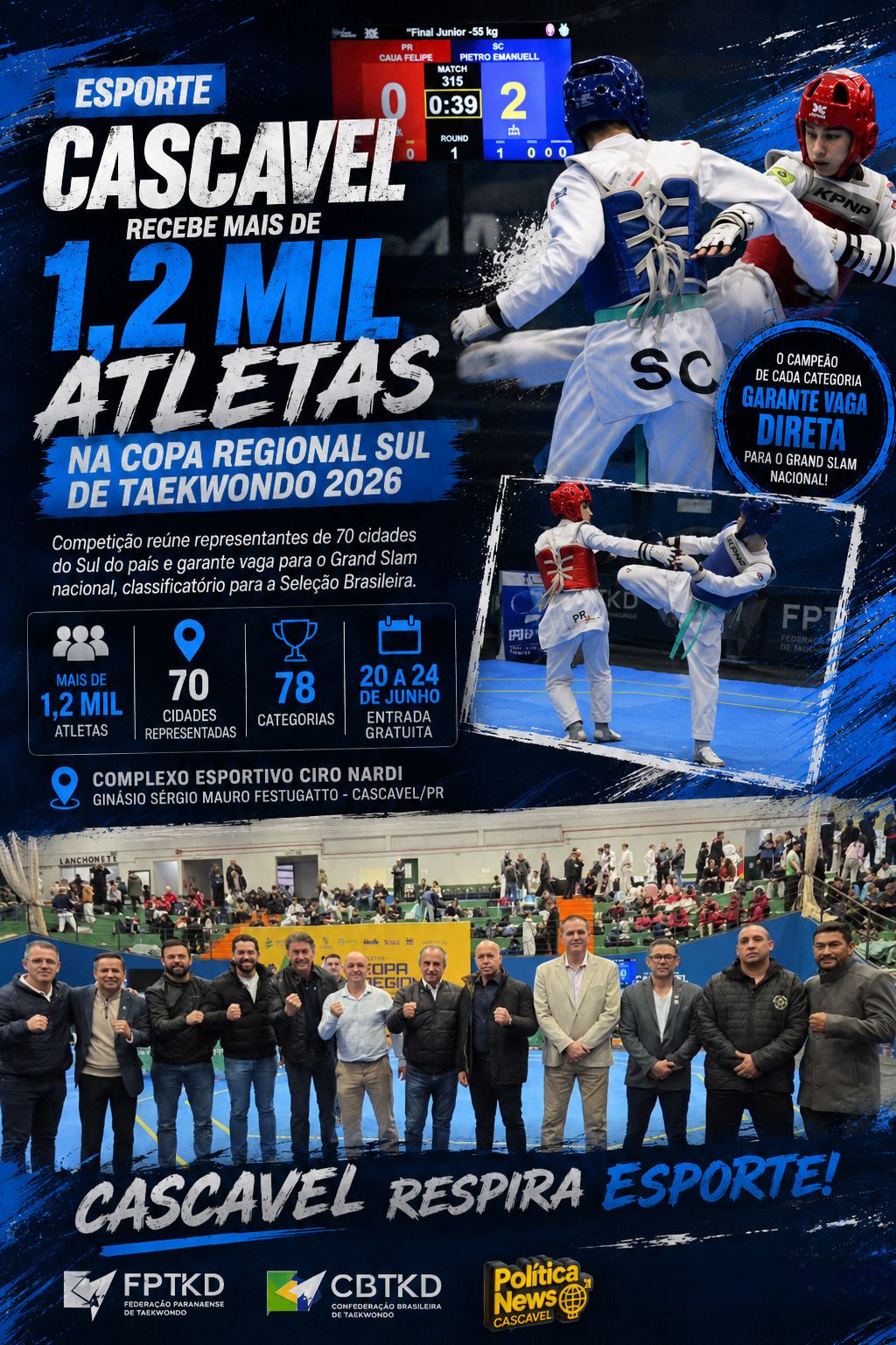 ESPORTE | Cascavel recebe mais de 1,2 mil atletas na Copa Regional Sul de Taekwondo