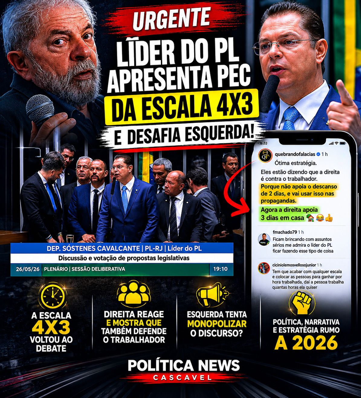 PL reage à narrativa da esquerda e apresenta PEC da escala 4×3: “Agora vão dizer que somos contra?”
