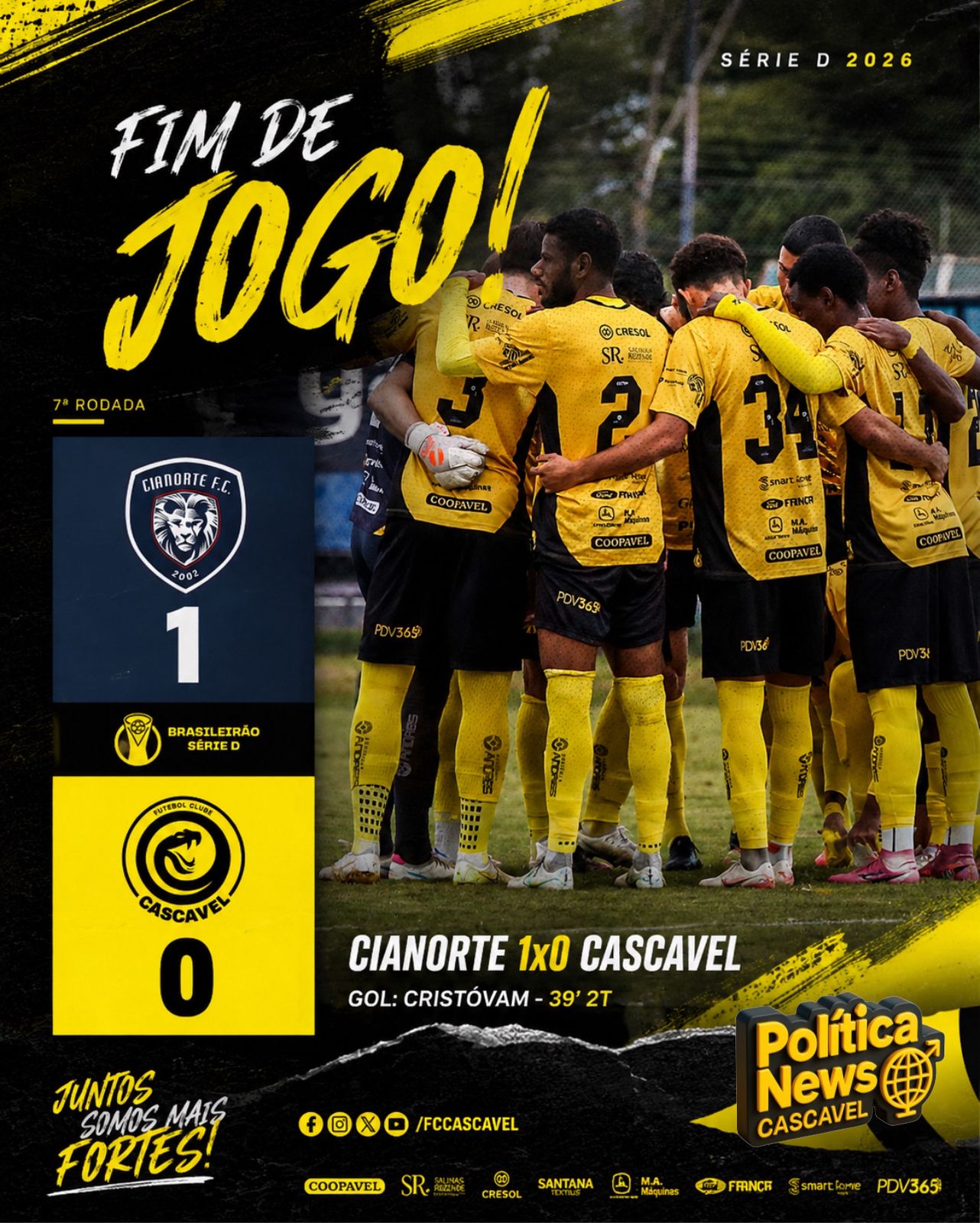 FC Cascavel perde para o Cianorte e vê liderança escapar na Série D