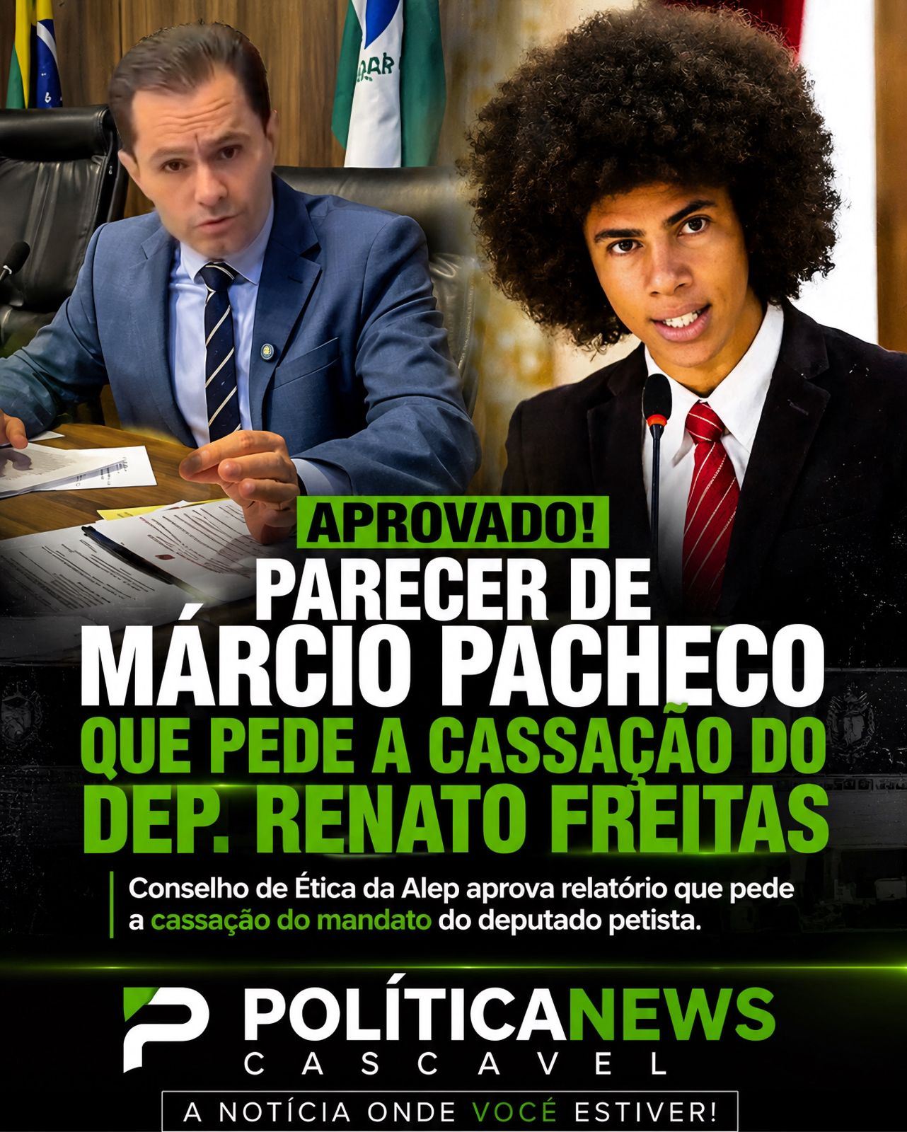 APROVADO | Parecer de Márcio Pacheco que pede a cassação do deputado Renato Freitas avança na Alep.