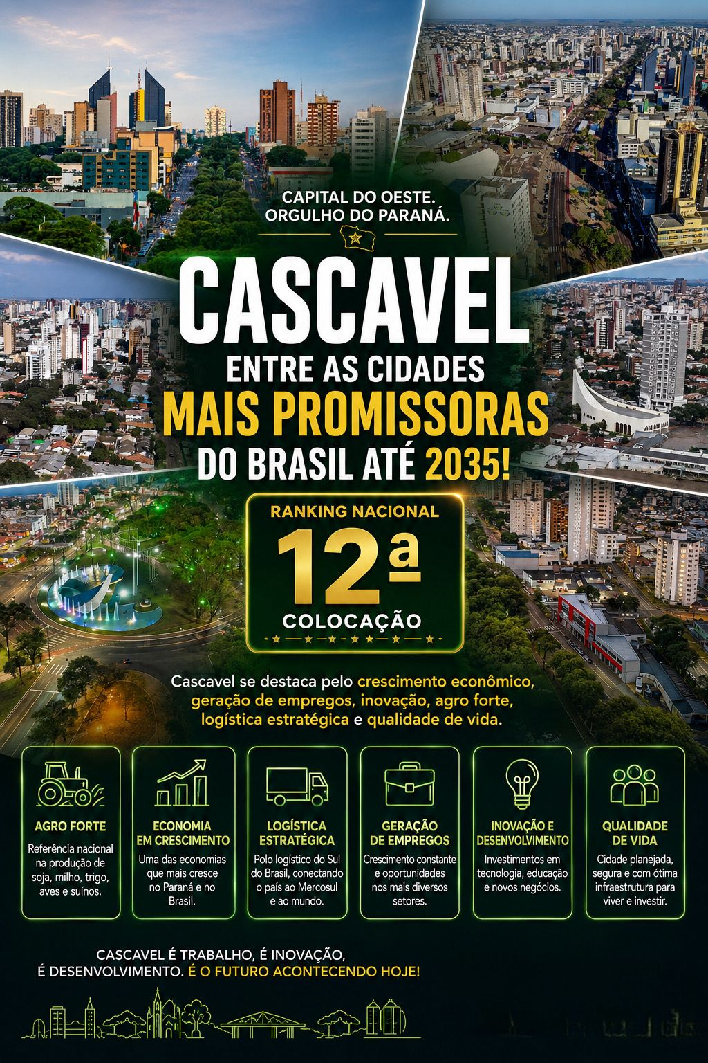 Cascavel aparece entre as cidades mais promissoras do Brasil até 2035 e reforça força do agro e da economia