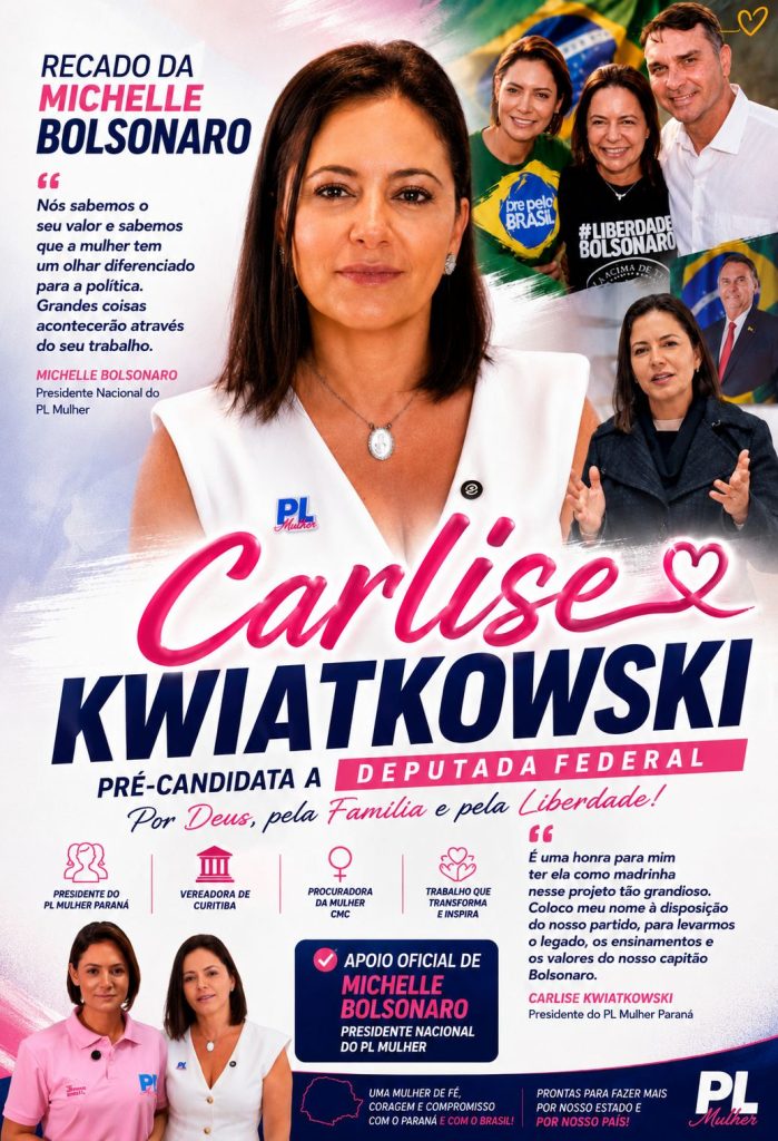Michelle Bolsonaro declara apoio a Carlise Kwiatkowski para disputa à Câmara Federal pelo Paraná