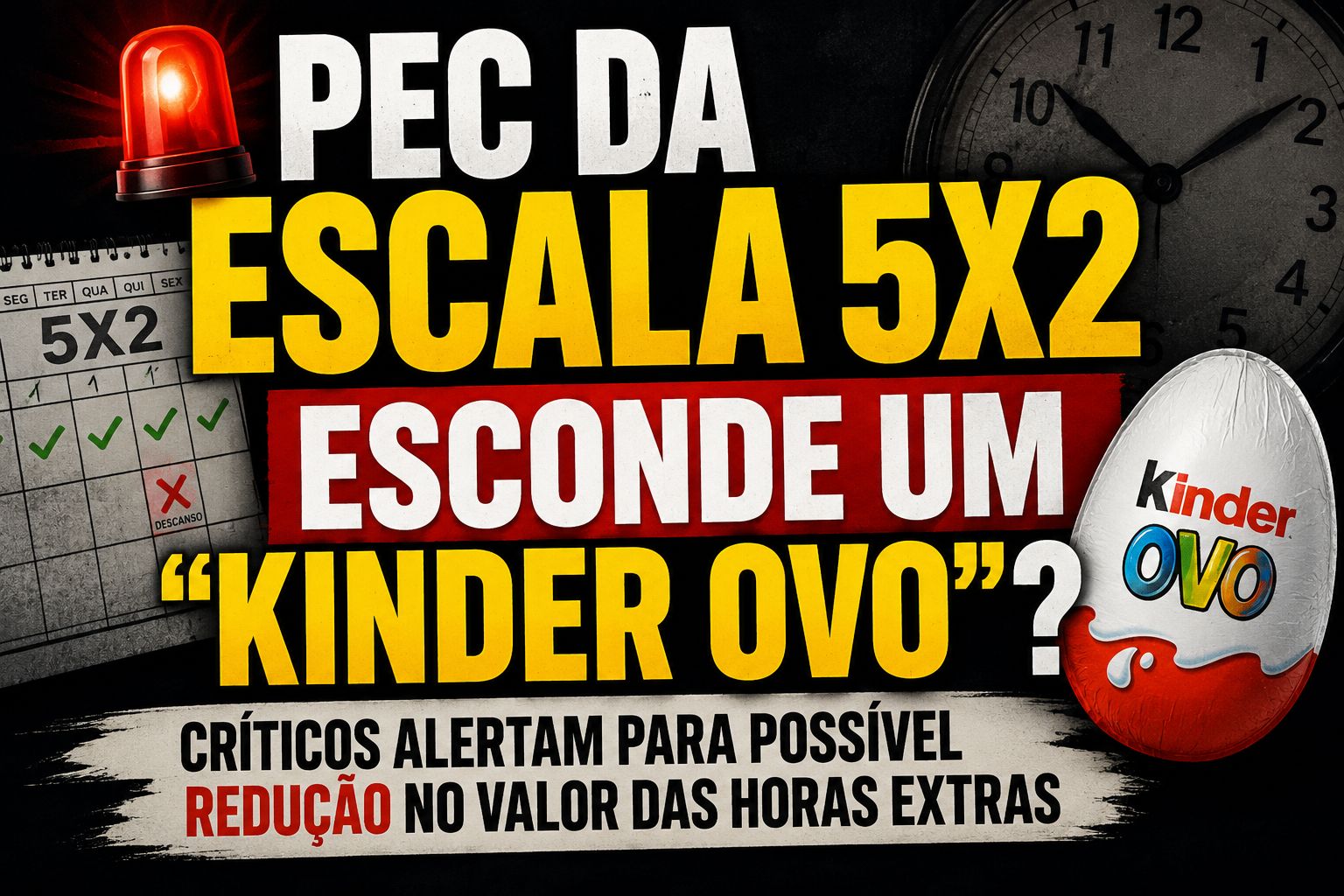 PEC DA ESCALA 5X2 ESCONDE “KINDER OVO”? CRÍTICOS APONTAM POSSÍVEL REDUÇÃO NO VALOR DAS HORAS EXTRAS