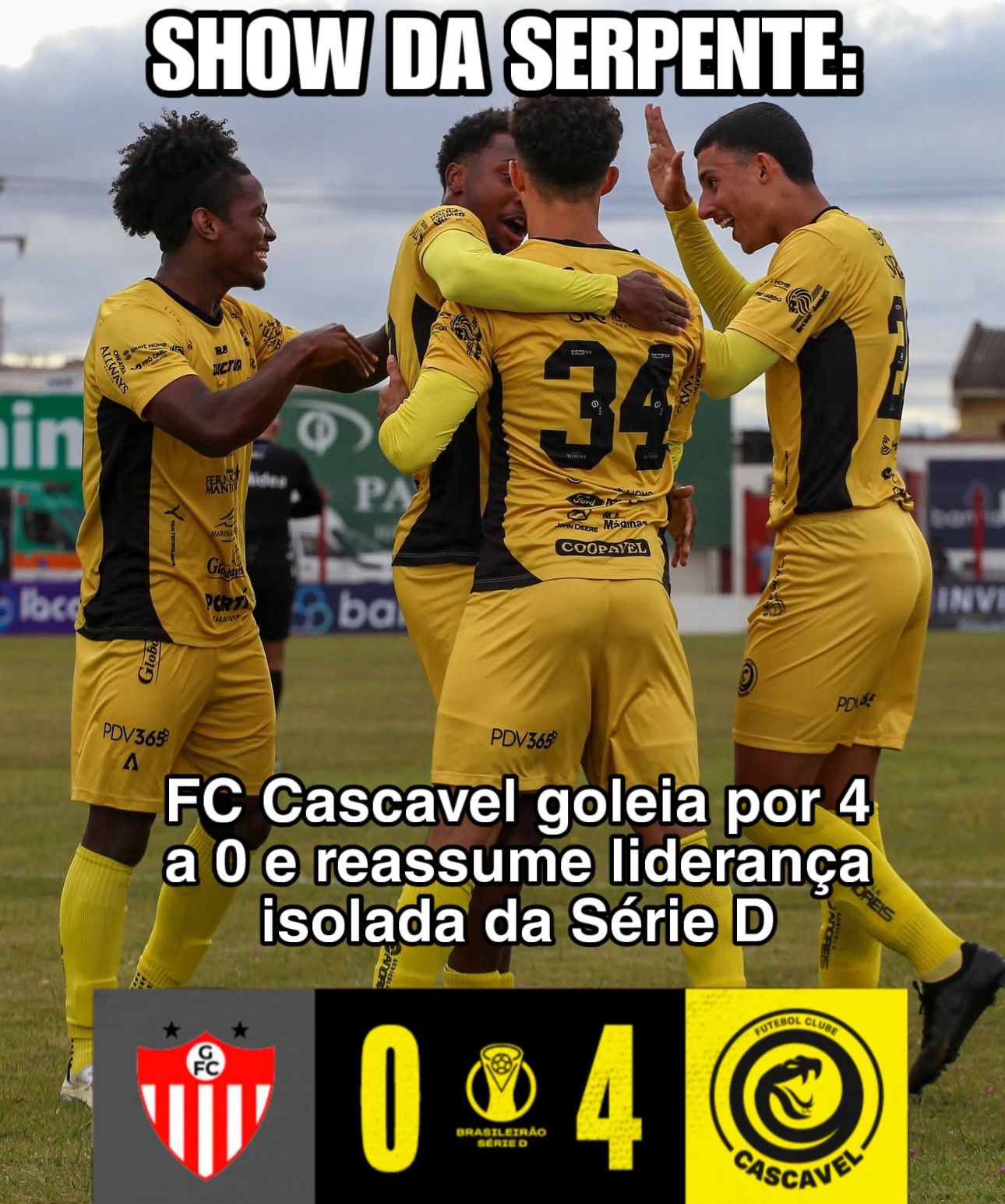SHOW DA SERPENTE: FC Cascavel goleia por 4 a 0 e reassume liderança isolada da Série D