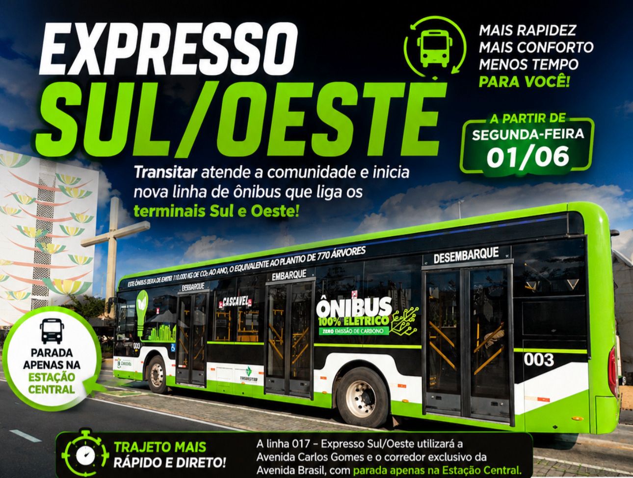 EXPRESSO SUL/OESTE | Transitar atende comunidade e inicia nova linha de ônibus que liga os terminais Sul e Oeste