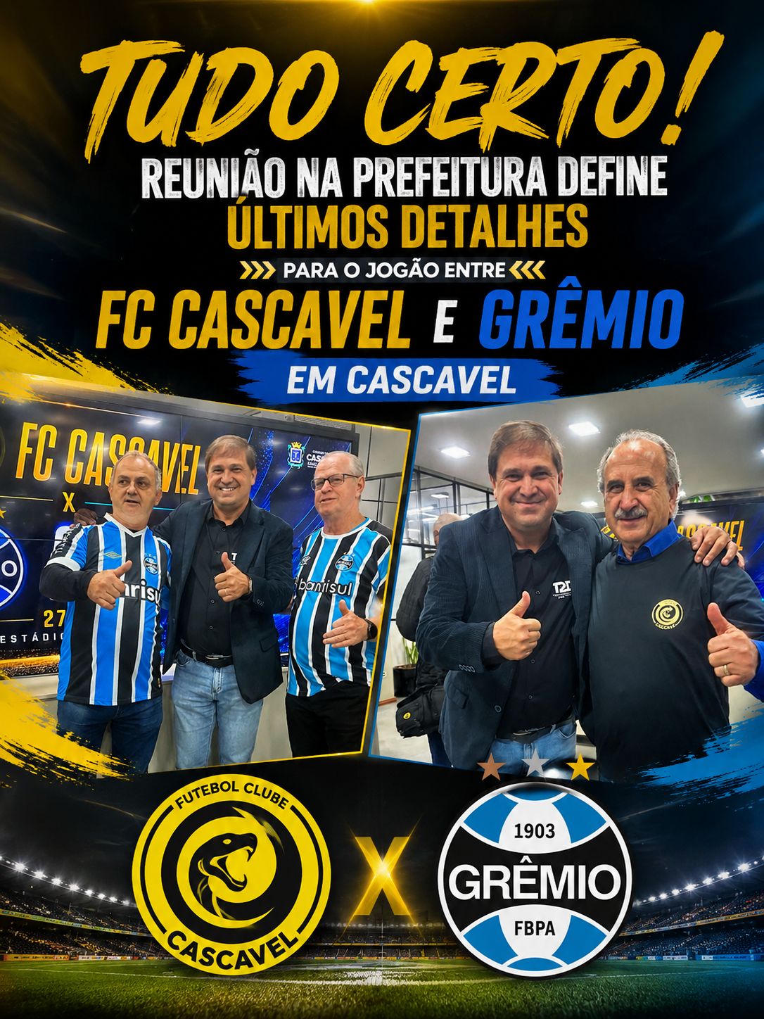 TUDO CERTO! Reunião na Prefeitura define últimos detalhes para o jogão entre FC Cascavel e Grêmio em Cascavel