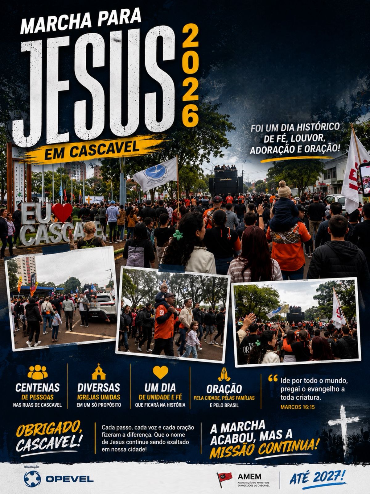 FÉ | Marcha para Jesus 2026 mobiliza multidão nas ruas de Cascavel