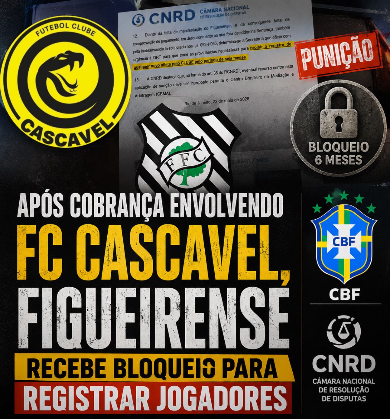 Após cobrança envolvendo FC Cascavel, Figueirense recebe bloqueio para registrar jogadores