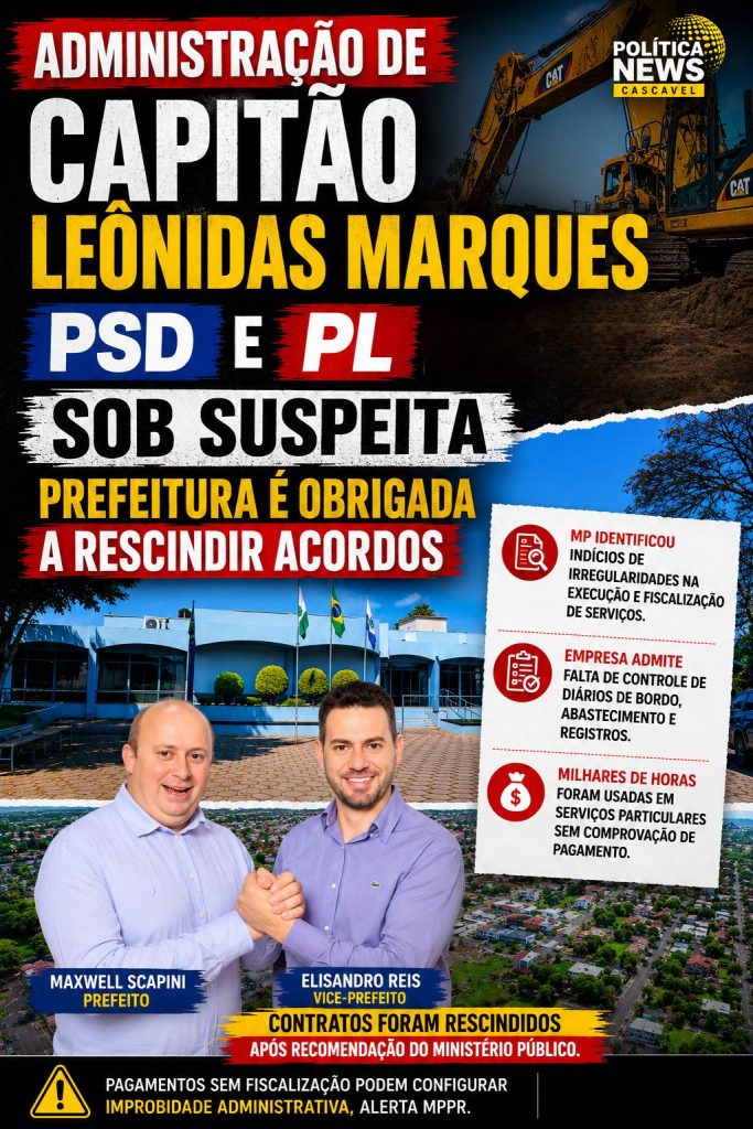 MP coloca contratos de horas-máquina de Capitão Leônidas Marques sob suspeita e prefeitura é obrigada a rescindir acordos