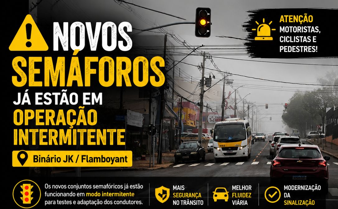 NOVOS SEMAFOROS JÁ ESTÃO EM OPERAÇÃO INTERMITENTE