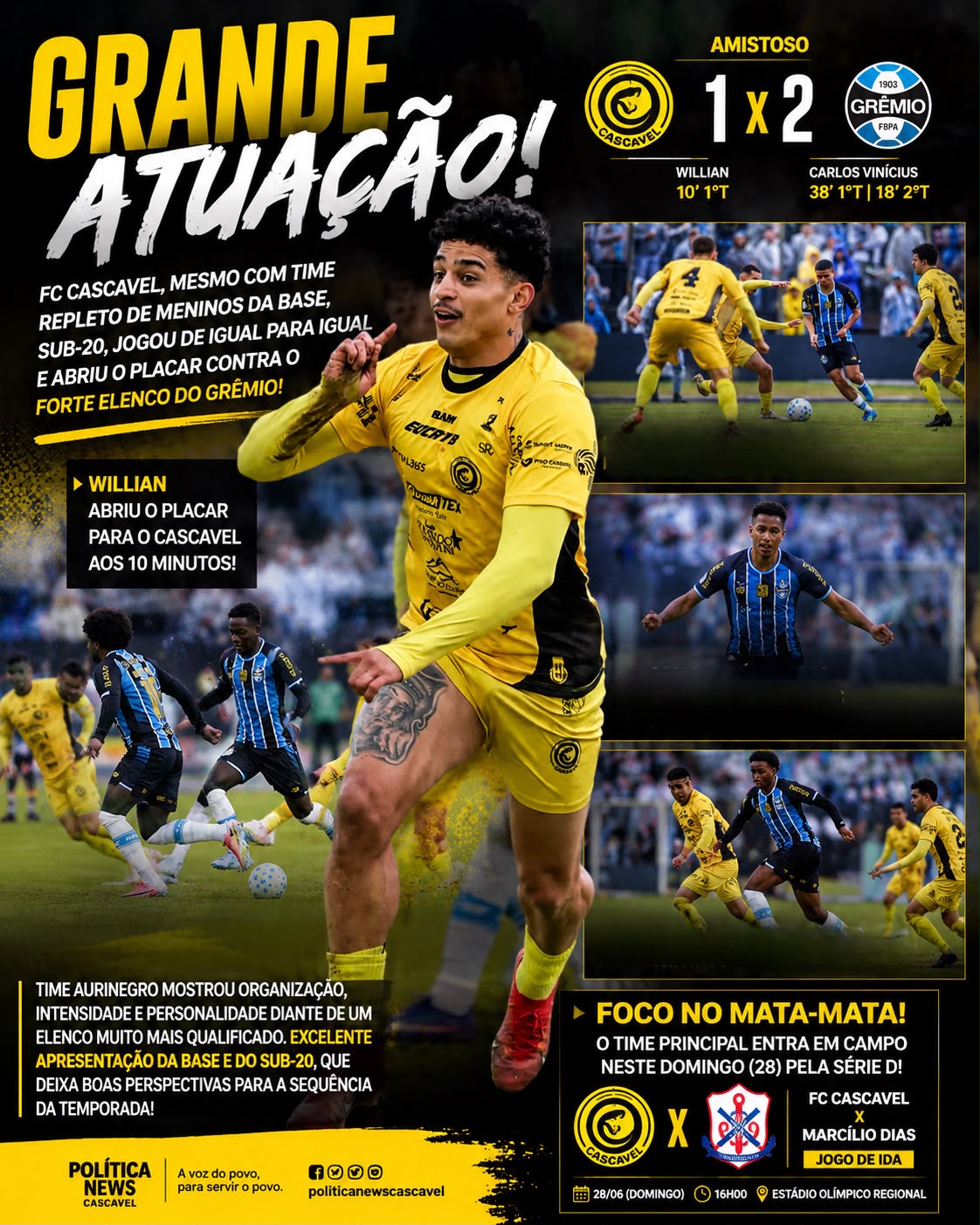 MESMO COM UMA EQUIPE FORMADA QUASE INTEIRAMENTE PELO SUB-20, FC CASCAVEL DÁ TRABALHO AO GRÊMIO!