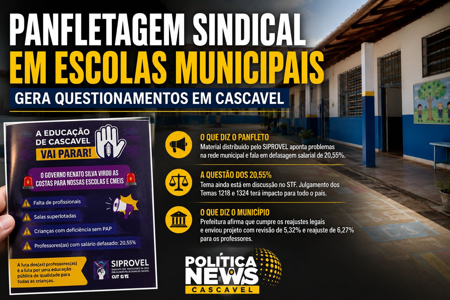 PANFLETAGEM SINDICAL EM ESCOLAS MUNICIPAIS GERA QUESTIONAMENTOS EM CASCAVEL