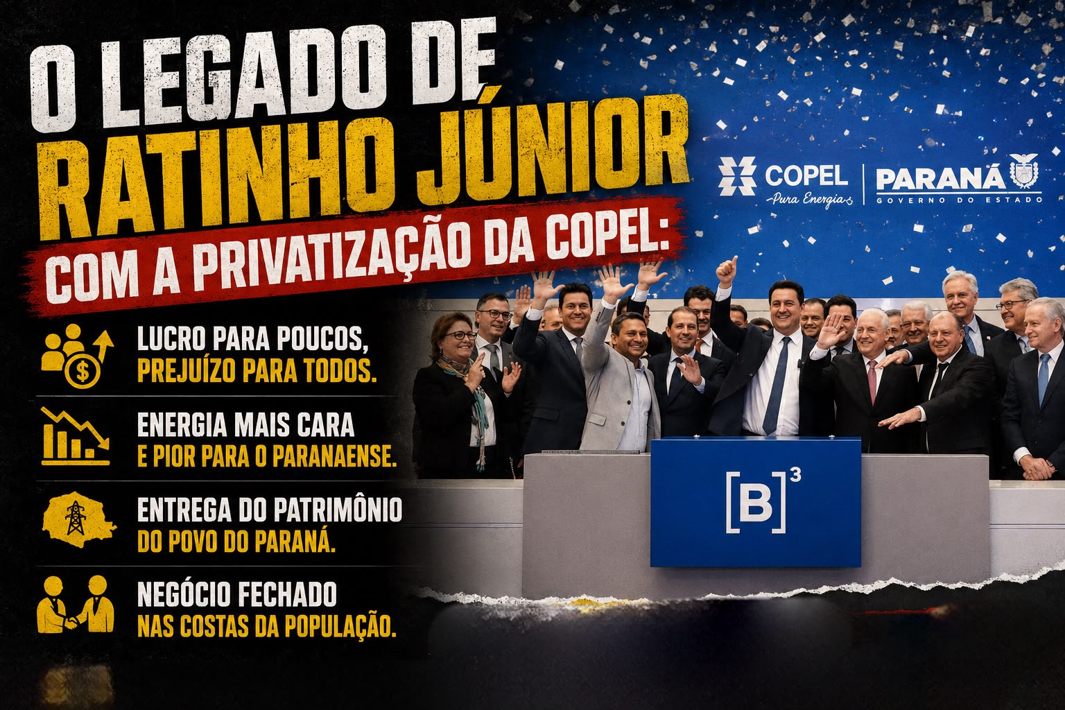 O legado da privatização? Paraná enfrenta aumento de 20% na conta de luz após venda da Copel