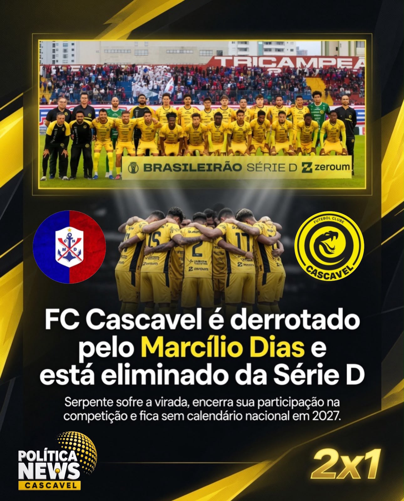 FC Cascavel é derrotado pelo Marcílio Dias e está eliminado da Série D