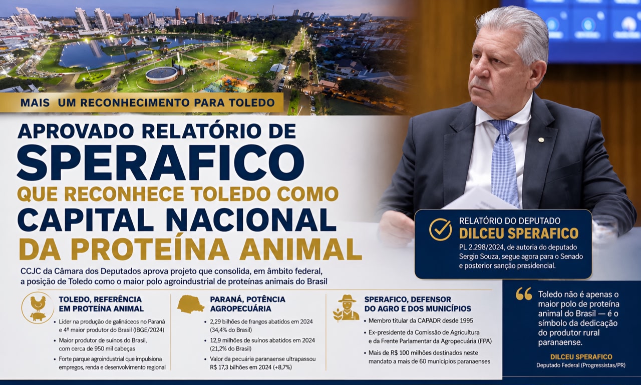 APROVADO RELATÓRIO DE SPERAFICO QUE RECONHECE TOLEDO COMO CAPITAL NACIONAL DA PROTEÍNA ANIMAL