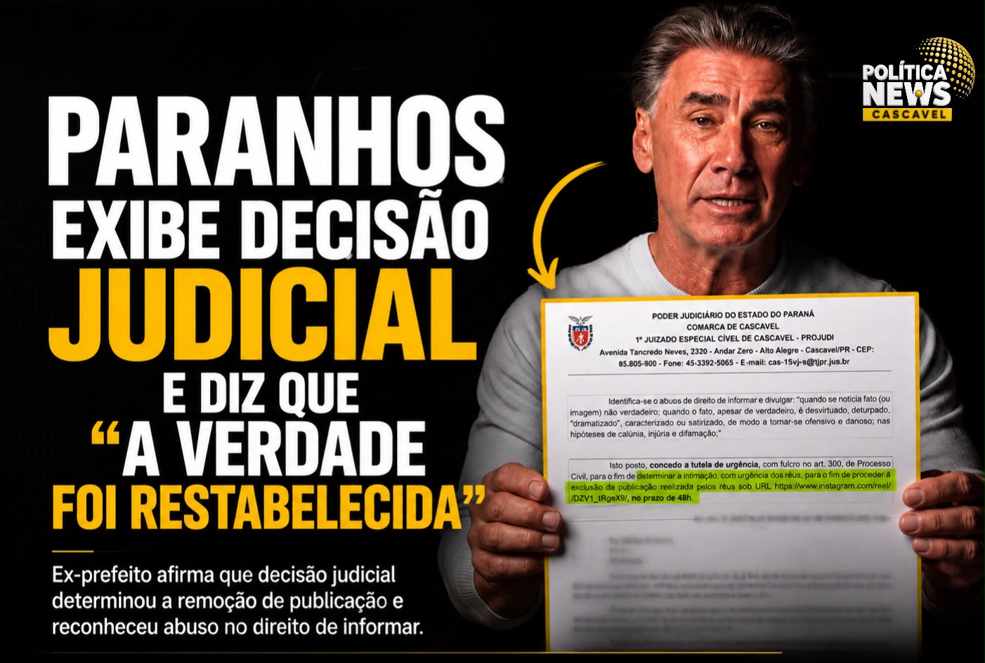 Ex-prefeito Leonaldo Paranhos divulga decisão judicial e afirma que Justiça restabeleceu a verdade