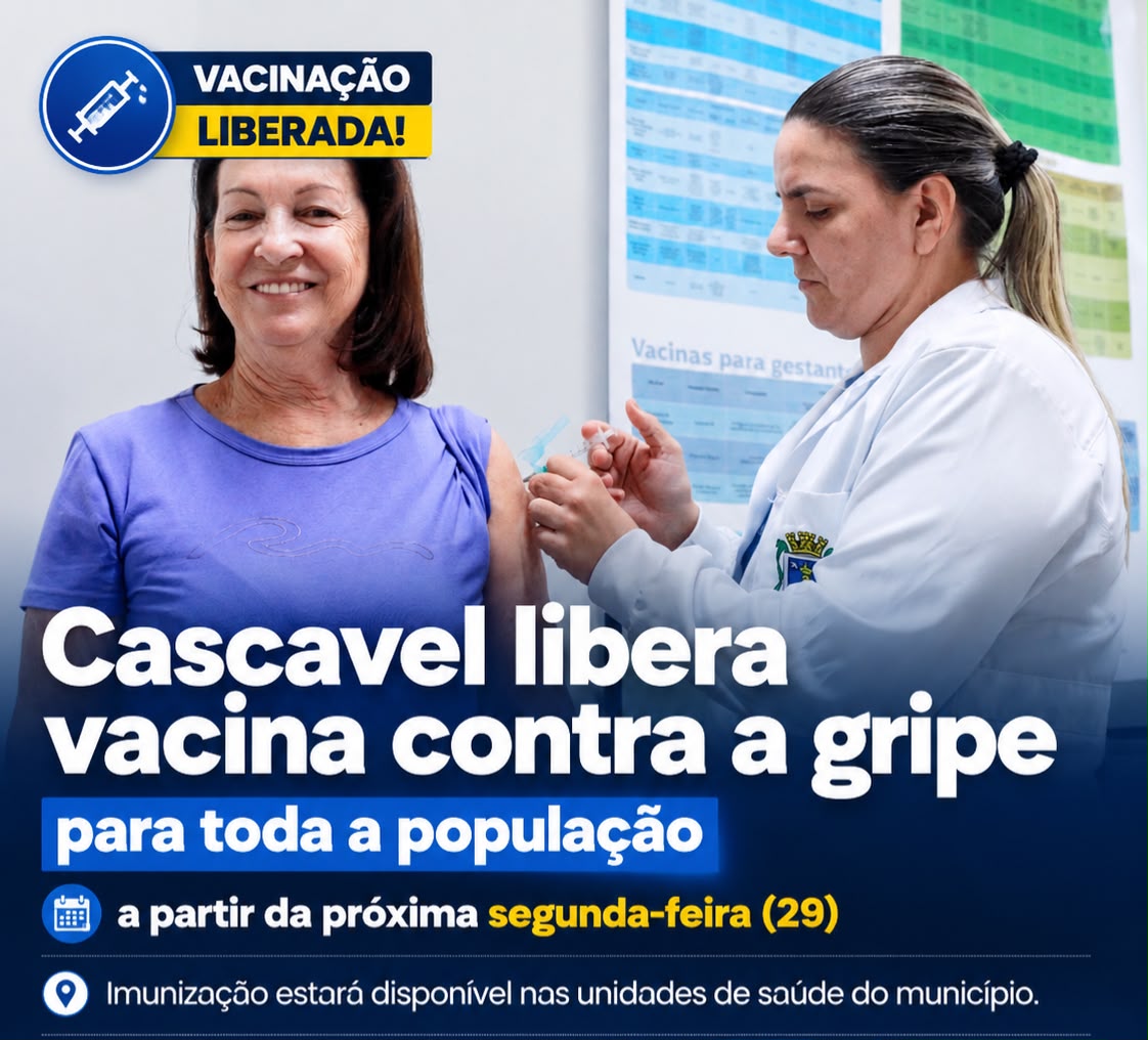Cascavel libera vacina contra a gripe para toda a população a partir da próxima segunda-feira (29)