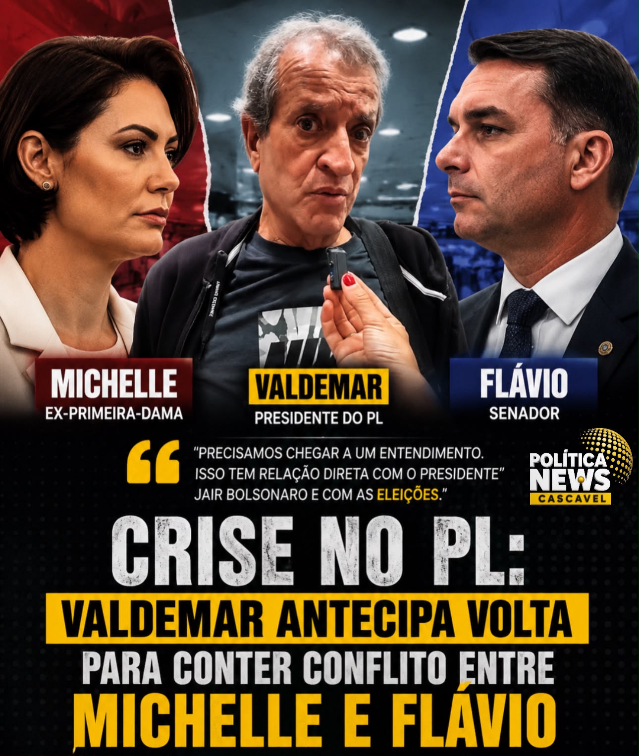 Valdemar antecipa retorno ao Brasil para tentar conter crise entre Michelle e Flávio Bolsonaro