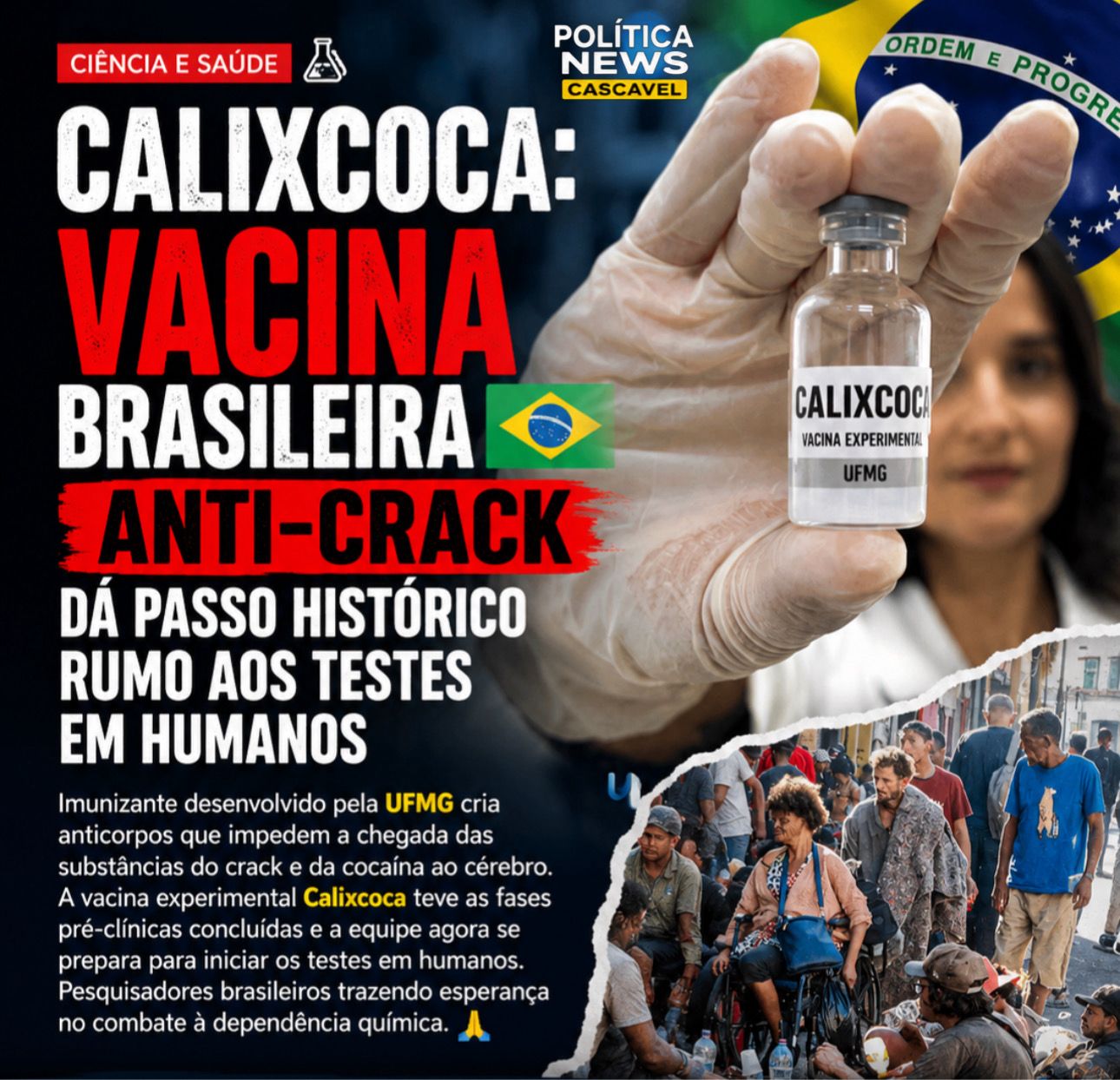 CALIXCOCA: VACINA BRASILEIRA CONTRA O CRACK E A COCAÍNA AVANÇA PARA TESTES EM HUMANOS