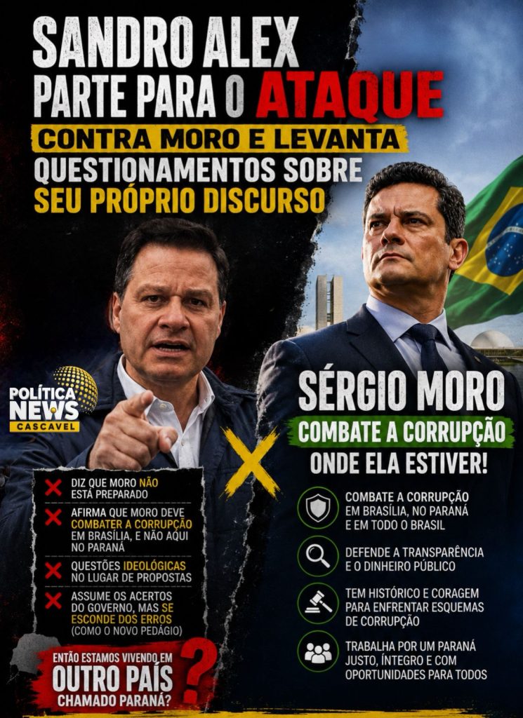 Sandro Alex parte para o ataque contra Moro e levanta questionamentos sobre seu próprio discurso