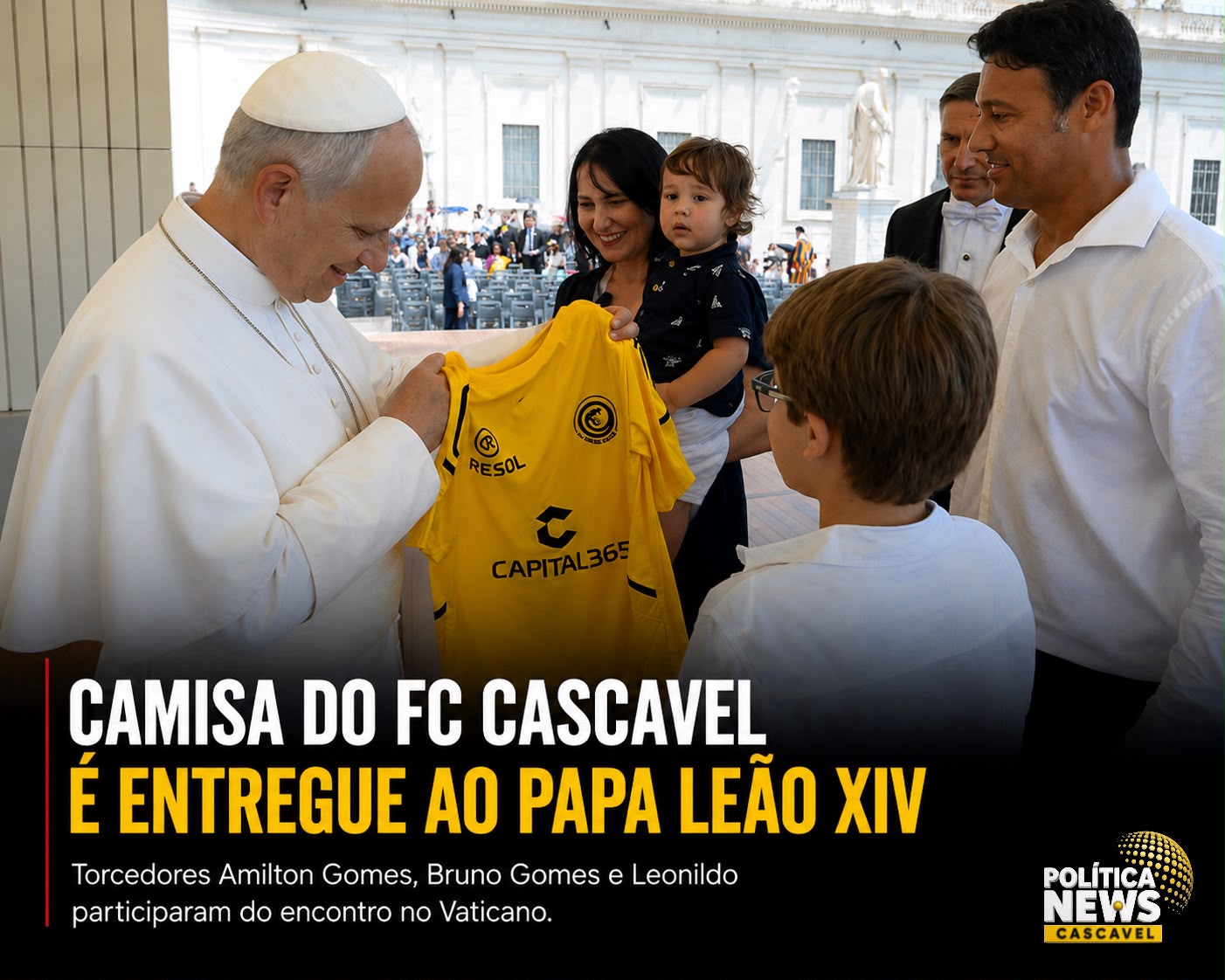 Camisa do FC Cascavel é entregue ao Papa Leão XIV em momento histórico no Vaticano