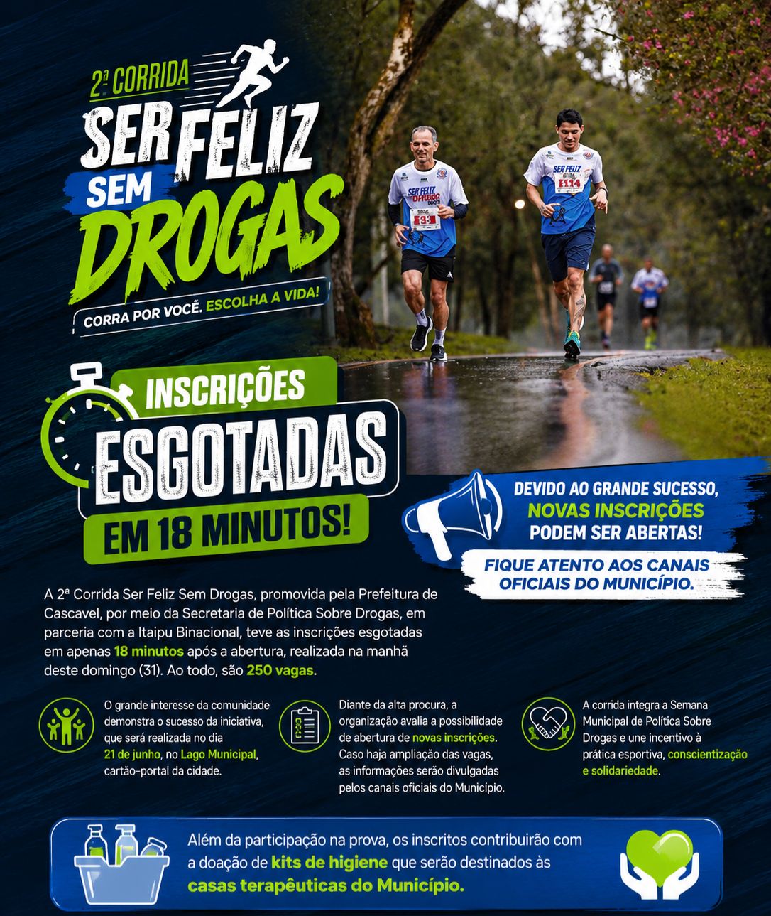 Corrida Ser Feliz Sem Drogas tem inscrições esgotadas em 18 minutos