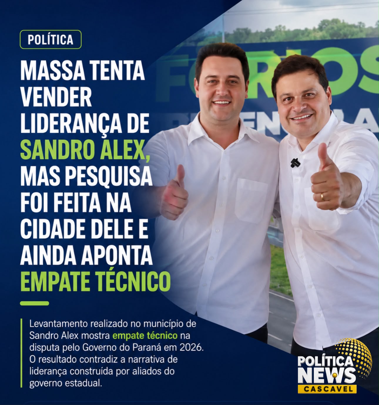 MASSA TENTA VENDER LIDERANÇA DE SANDRO ALEX, MAS PESQUISA FOI FEITA NA CIDADE DELE E AINDA APONTA EMPATE TÉCNICO