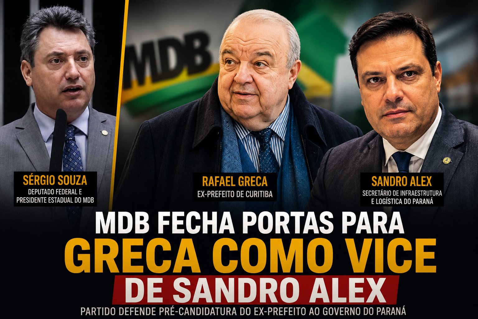 MDB descarta Rafael Greca como vice de Sandro Alex e reforça pré-candidatura ao Governo do Paraná