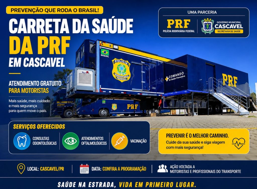 PREVENÇÃO | Carreta da Saúde da PRF leva atendimento gratuito a motoristas em Cascavel