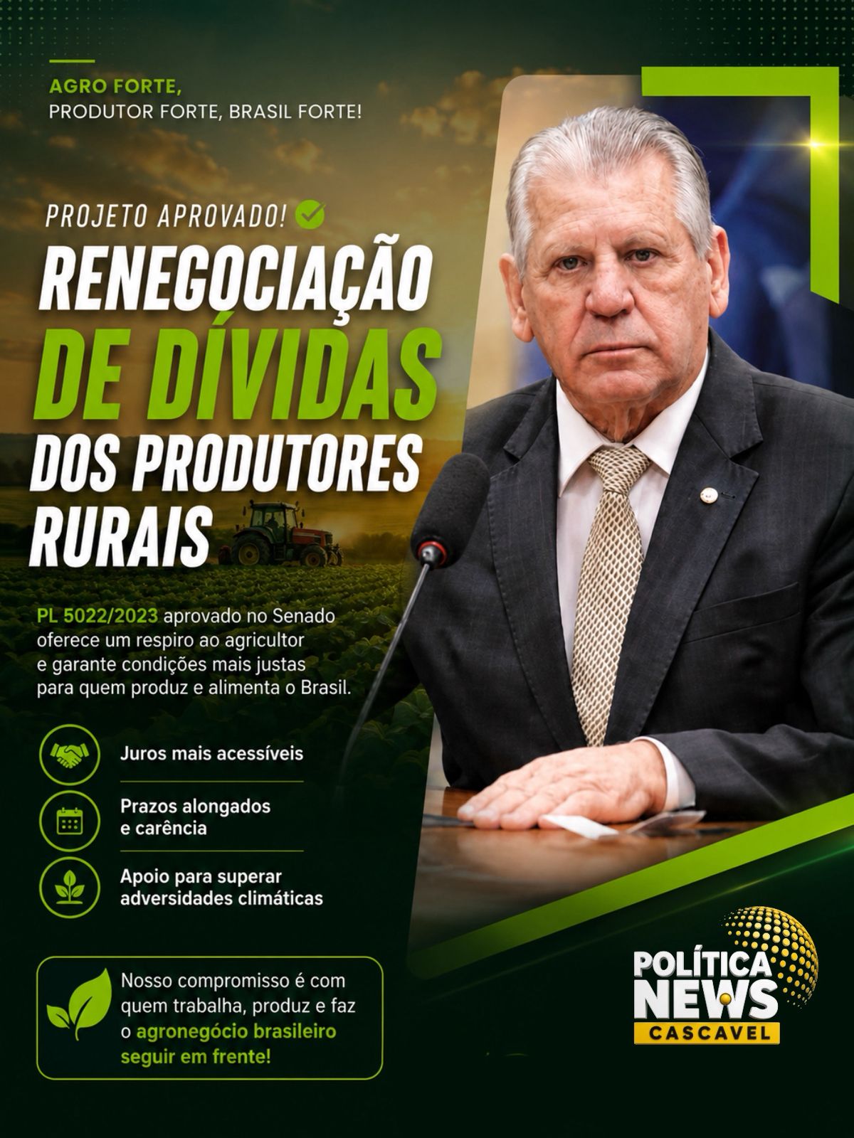 Dilceu Sperafico destaca avanços para o agronegócio com renegociação de dívidas e proteção à produção nacional
