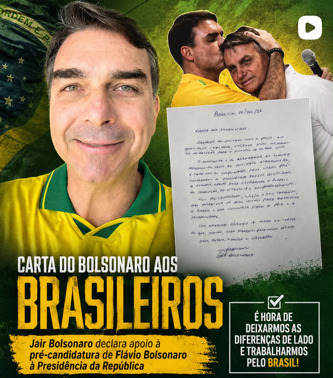 Jair Bolsonaro divulga carta e declara apoio à pré-candidatura de Flávio Bolsonaro à Presidência