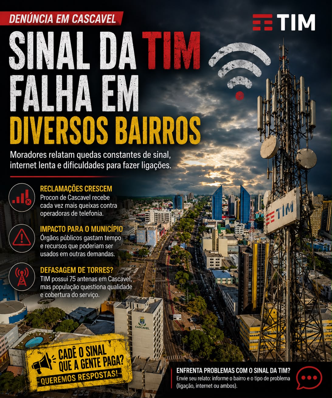 Reclamações sobre sinal da TIM acendem alerta em Cascavel e levantam debate sobre expansão da infraestrutura