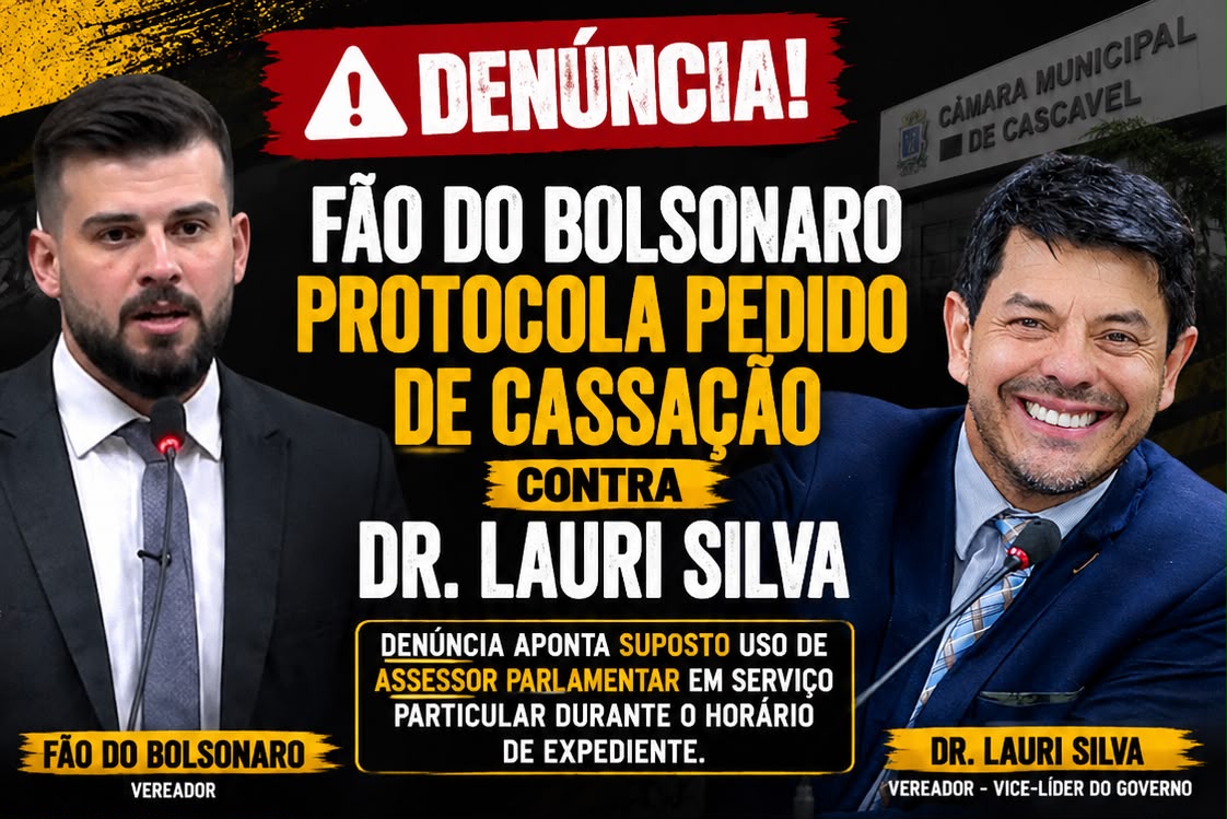 Fão do Bolsonaro protocola pedido de cassação contra Dr. Lauri Silva e acusa uso irregular de assessor parlamentar