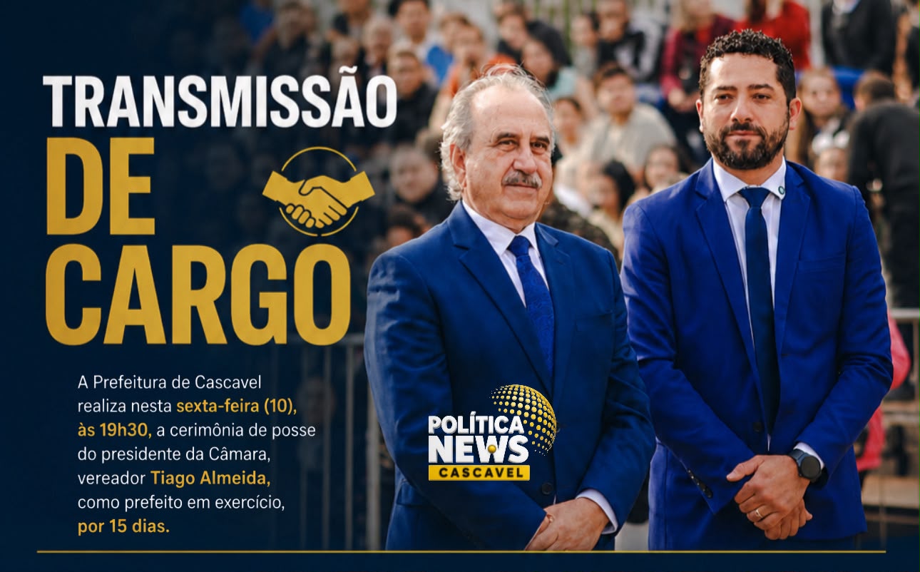 Tiago Almeida assume Prefeitura de Cascavel por 15 dias; cerimônia de transmissão de cargo acontece nesta sexta-feira