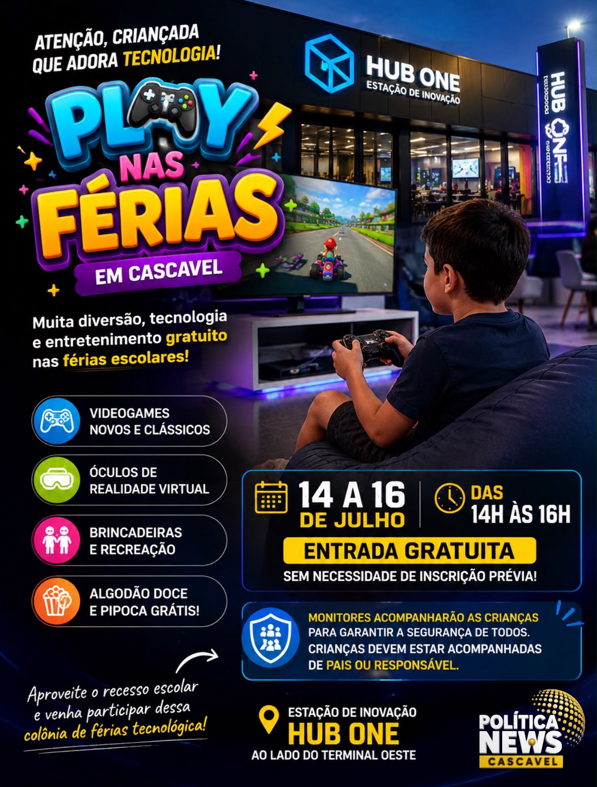 Com videogames e óculos de realidade virtual, Prefeitura terá programação gratuita para a criançada no HUB ONE