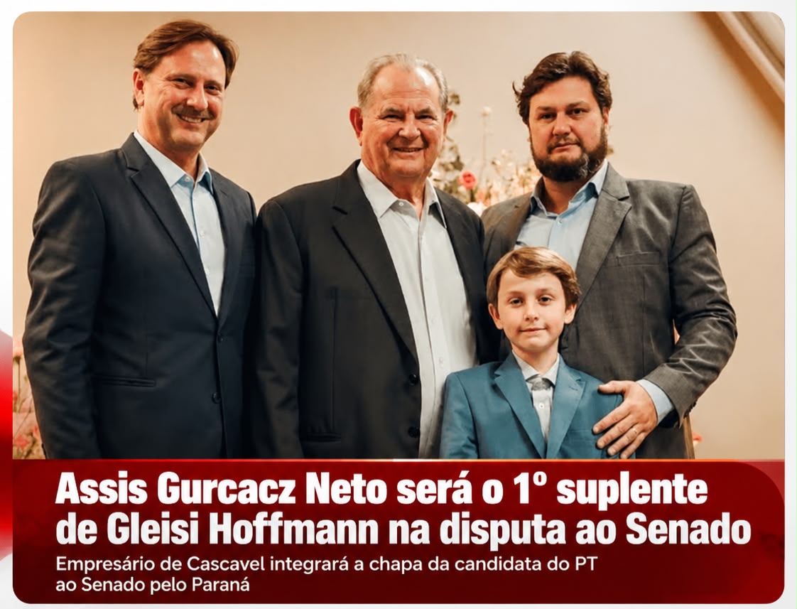 Assis Gurcacz Neto será o 1º suplente de Gleisi Hoffmann na disputa ao Senado pelo Paraná
