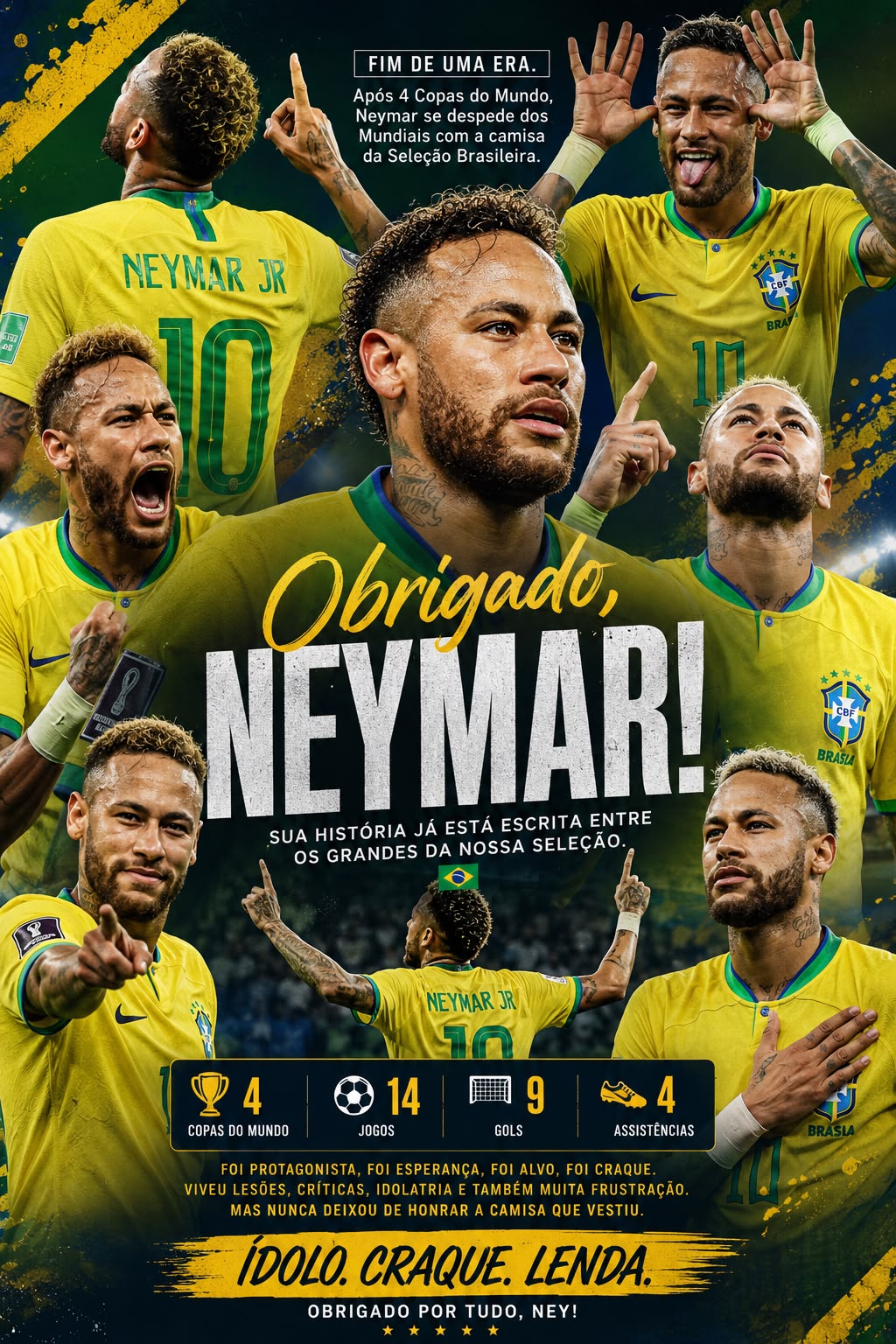 Fim de uma era? Neymar se despede das Copas do Mundo e deixa legado histórico na Seleção Brasileira