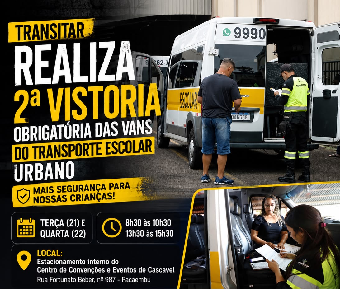 Transitar realiza 2ª vistoria obrigatória das vans do transporte escolar urbano em Cascavel