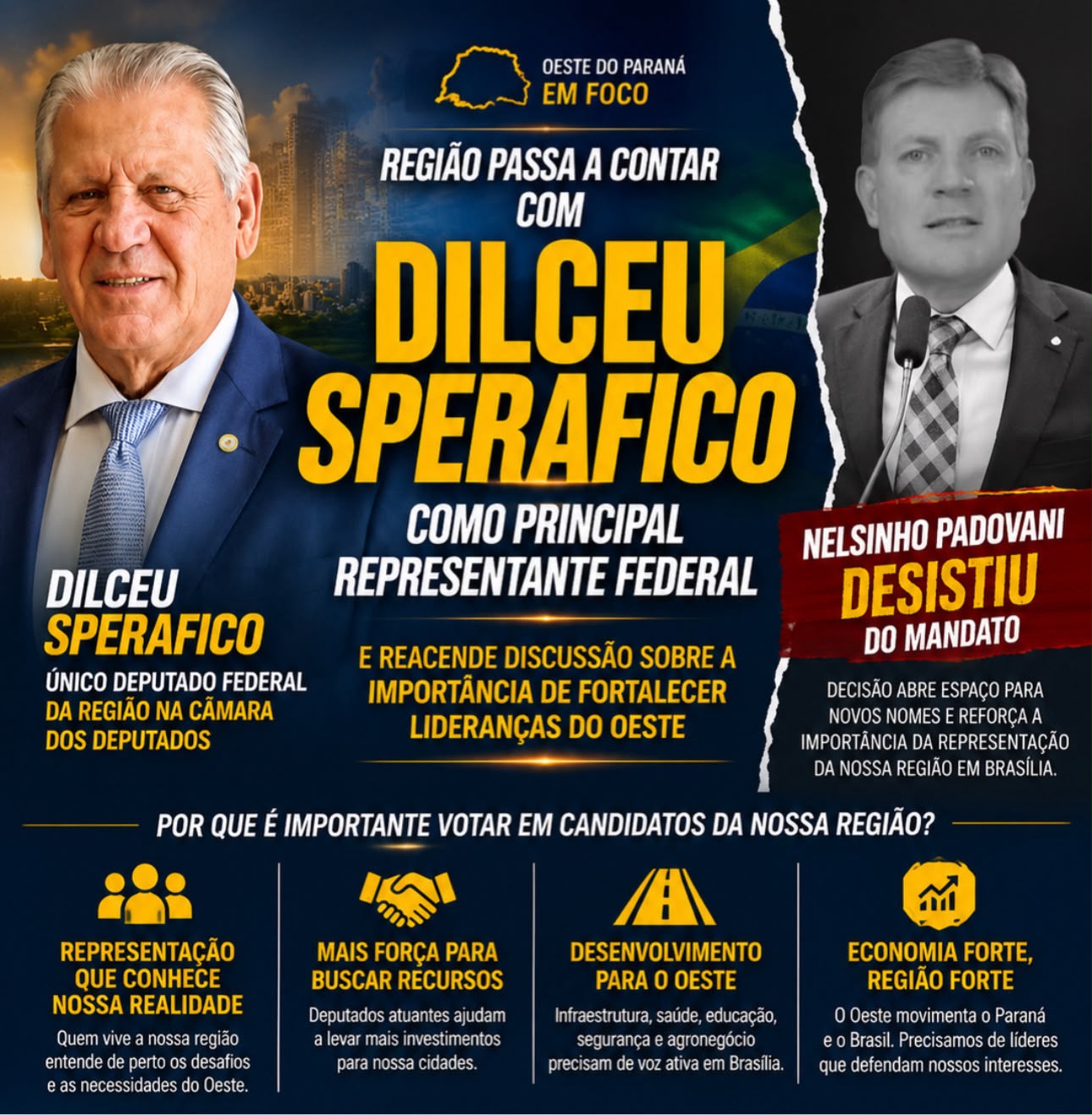 Com desistência de Nelsinho Padovani, Oeste do Paraná reforça debate sobre representatividade em Brasília
