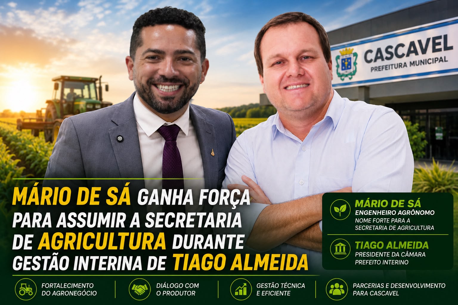 Mário de Sá ganha força para assumir a Secretaria de Agricultura durante gestão interina de Tiago Almeida