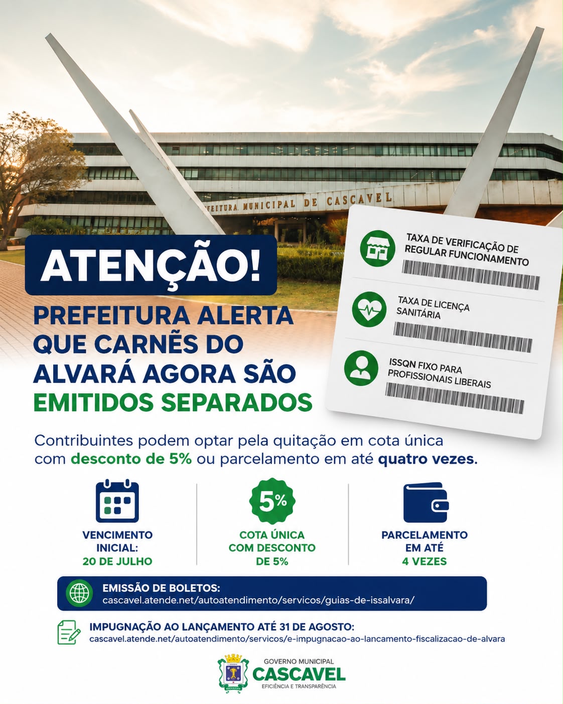 ATENÇÃO: Prefeitura alerta que carnês do alvará agora são emitidos separados