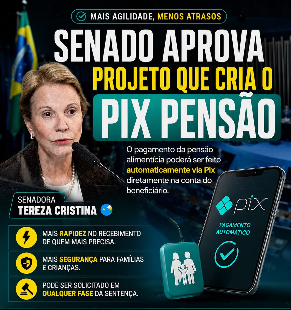 Senado aprova projeto que cria o “Pix Pensão” para agilizar pagamento de pensão alimentícia