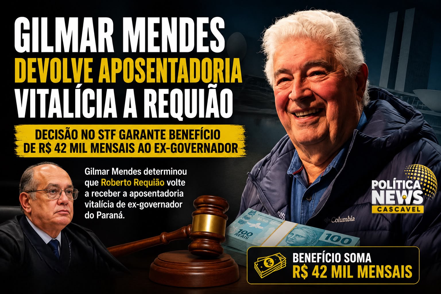 Gilmar Mendes devolve aposentadoria vitalícia a Requião
